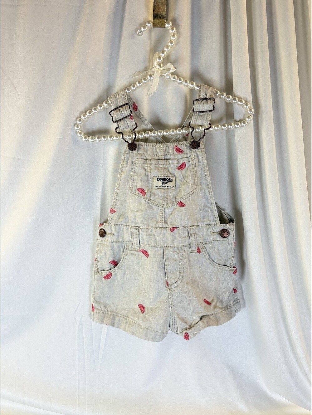 Oshkosh B'gosh Khaki Shortalls Overalls Embroidered Watermelon 12Months